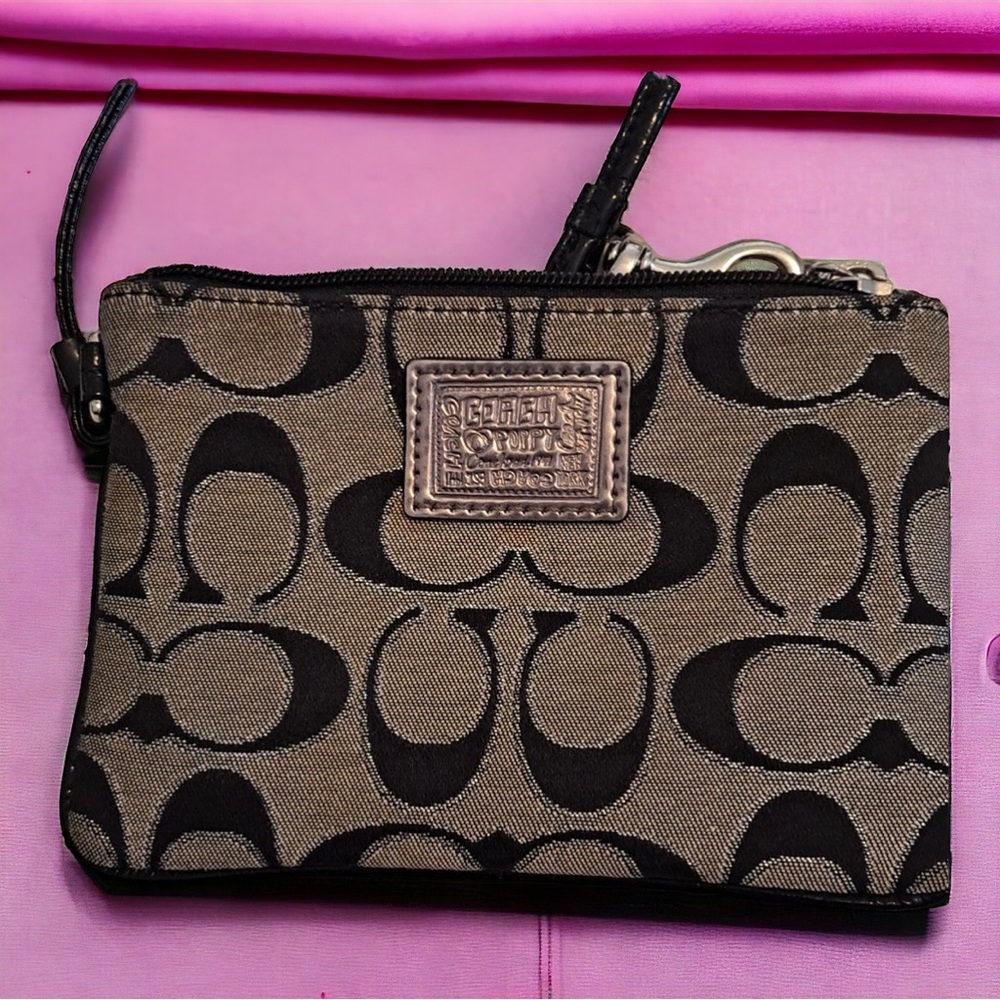 Coach Wristlet Black/Gray with Silver Metallic Outlining the Signature Cs